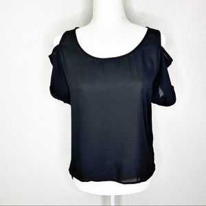 Paper Crane Sheer Cold Shoulder Hi Lo Blouse